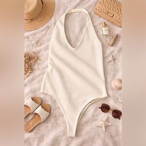 Out From Under Ribbed Halter Bodysuit – Ivory/Cream – Size M/L NWOT